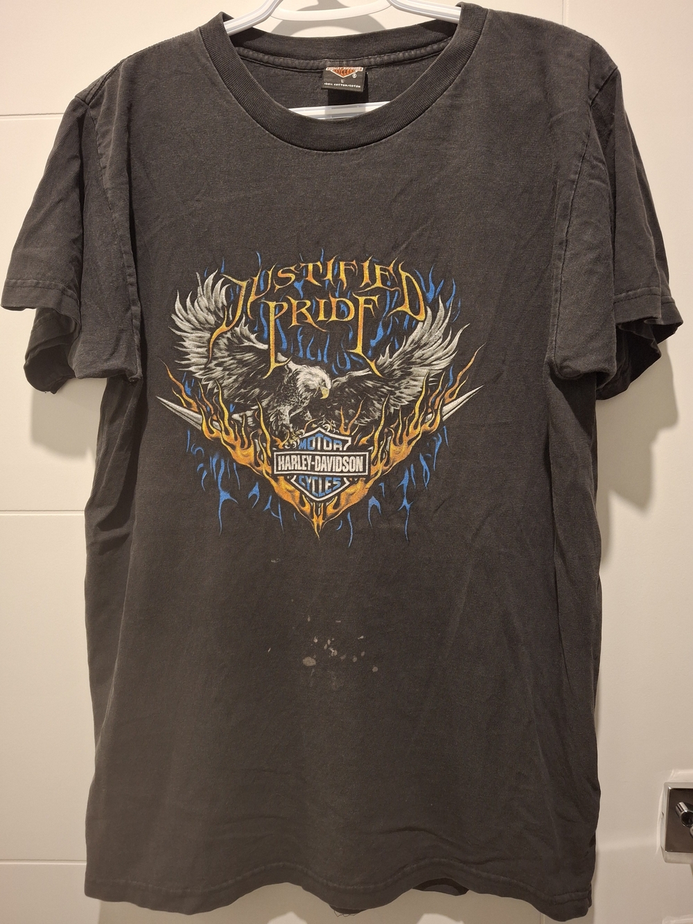 Harley-Davidson Black Tee with Yellow & Blue Eagle Graphic